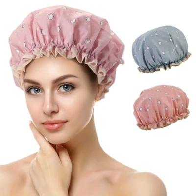 Imagen de Gorro Ducha Mujer, Gorros de Impermeables, Shower Cap Reutilizables con Banda Elástica, para Salón, Spa, Viajes, Hotel, Cocina