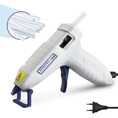 Imagen de WORKPRO Pistola de Pegamento Caliente 10W Silicona Caliente, 7mm x 100mm,20 Barras Mini para DIY, Reparaciones, Madera, Oficinas.