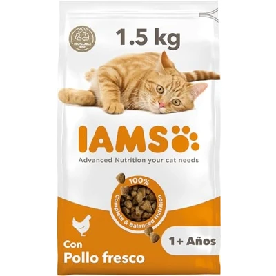 Imagen de IAMS Alimento seco para gatos con pollo fresco, comida seca adultos de más 1 año, 1,5 kg