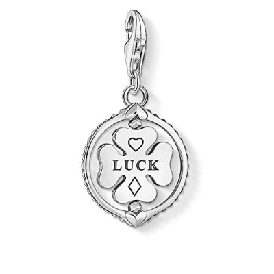 Imagen de Thomas Sabo Colgante con Motivos Inspirados en la Espiritualidad y Buena Fortuna, Abalorio Trébol E Inscripción Luck