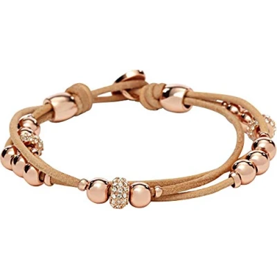 Imagen de Fossil Pulsera para Mujer, 19 cm Beige, Marrón, Oro Rosa Base de Metal, Cuero Genuino, JA6539791, Marrón Claro