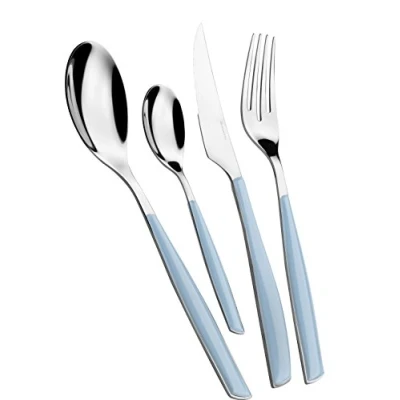 Imagen de BUGATTI, Glamour, Juego de cubiertos 24 piezas en acero inoxidable 18/10 y mango AZUL CIELO. para 6 personas compuesto por cucharas, tenedores, cuchillos cucharas café