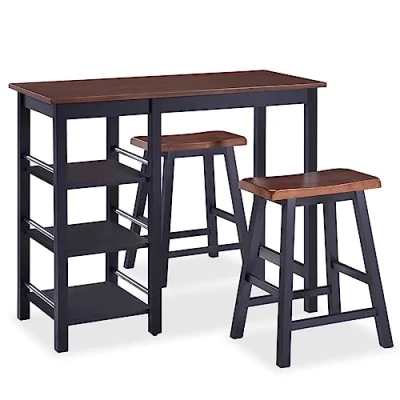 Imagen de vidaXL Set Muebles Bar 3 Piezas Negro Mobiliario Mesa Silla Alta Salón Cocina