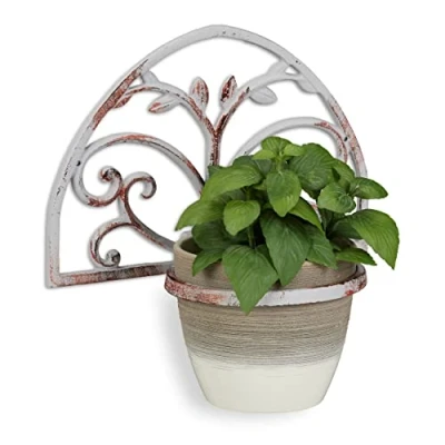 Imagen de Relaxdays Soporte Macetas Pared de Estilo Vintage, Hierro Fundido, Blanco, Ø 14,5 cm