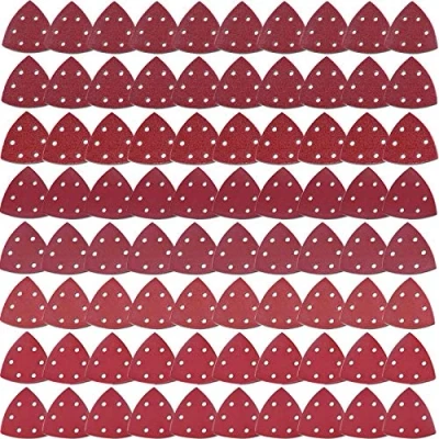 Imagen de AUSTOR 80 Piezas Hojas de Lija Triangular, Surtido Papel 40/60/80/120/180/240/320/400 Granos 6 Agujeros, Gancho y Lazo, para Lijado Pulido