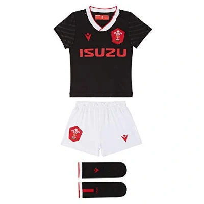 Imagen de Macron Alternate Boxset 58125564 WRU M20 Camiseta con pantalones cortos y calcetines, para niños, color negro, 9/12 M