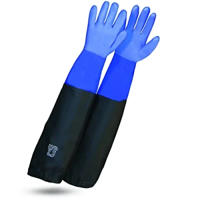 Imagen de Guantes ROSTAING WETPRO Par de trabajo impermeables Para el mantenimiento estanques, fosos o acuarios protección largos e color azul y negro fontanería
