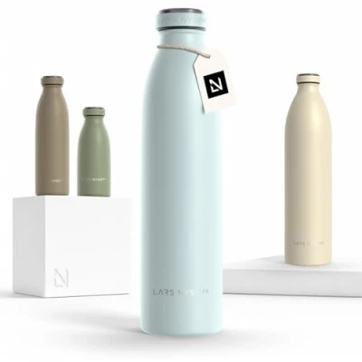 Imagen de Lars NYSØM Botella de Acero Inoxidable aislada 0,75l Agua 0,75 litro a Prueba Fugas para Deportes, Bicicleta, Perro, (Misty Blue, 750ml)
