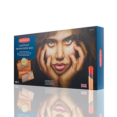 Imagen de Derwent Lightfast Pencils Juego de 100 Lápices Colores a Base Aceite 100% Resistente la Luz en 1 Caja Regalo Madera