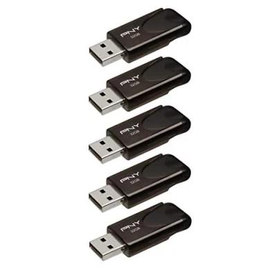 Imagen de PNY Paquete de 5 Memorias Flash Attaché 4 USB 2.0 con Tapa Deslizante, Negro, 5x32GB