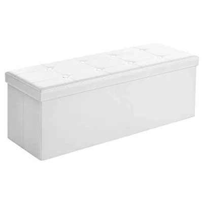 Imagen de SONGMICS Puff Almacenaje, Baúl de Almacenaje Plegable, 38 x 110 cm, Taburete Reposapiés, Banco Cubo, Soporta hasta 300 kg, para Sala Estar, Dormitorio, Entrada, Blanco LSF702