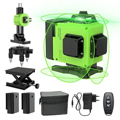 Imagen de Nivel Laser Autonivelante 360x 4 Verde Grados, 30M, P54, Base Magnética Giratoria 360, Herramienta de Nivelación Profesional Alta Precisión, 2 batería, Función Pulso