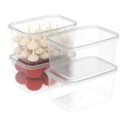 Imagen de Cetomo 4 recipientes de almacenamiento alimentos, aptos para microondas, congelador y lavavajillas, cajas almuerzo, contenedores organizadores refrigerador con tapa