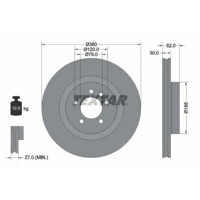 Imagen de TEXTAR 92162005 Disco de freno 360 30 05/06 120 ventilación interna revestido altamente carbonizado sin perno sujeción rueda, buje rueda