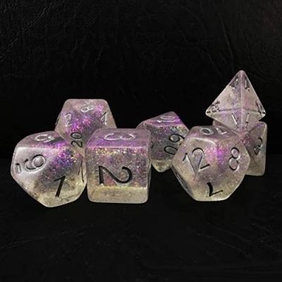 Imagen de Bescon Shimmery Dice Set Silver Purple, RPG 7 in Brick Box Packing