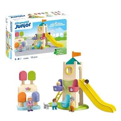 Imagen de PLAYMOBIL Junior 71703 Torre Aventura con Heladería, Incluye tobogán y Noria, Juguete sostenible Hecho de plásticos a Base Plantas, Juguetes para niños Partir 1 año