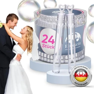 Imagen de EinsSein 24x Pompas de jabon Boda corazón tubitos Box Blanco Fiesta para Bodas jabones pomperos burbujeros pompitas pompero Burbujas Regalo jabón Botas Detalle Frasco Wedding Bubbles