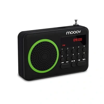 Imagen de Metronic 477202 Radio portátil FM compacto con puerto USB, lector tarjeta Micro SD, color negro/verde