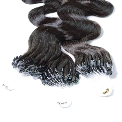Imagen de Hair2Heart 25 x 0.5g Extensiones de micro ring pelo natural 50cm, colore #1b negro natural, corrugado
