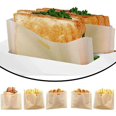 Imagen de DECARETA 6 Piezas Bolsas para Tostadoras Reutilizables Almacenar Bocadillos Antiadherentes Sándwiches Horno de Microondas Tostadora Parrilla Plato