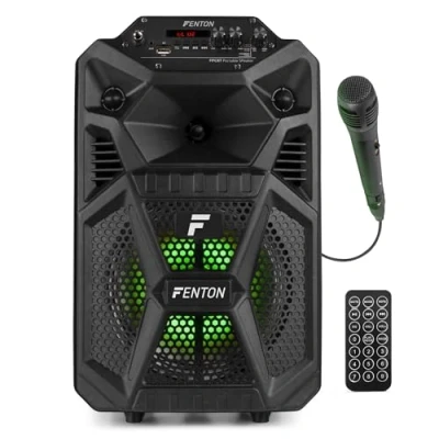 Imagen de FPC8T Set de Karaoke Portátil Altavoz 100W con Bluetooth, Luces LED, Reproductor MP3, Entrada AUX, Función Eco y Batería Recargable para Fiestas, Niños Adultos