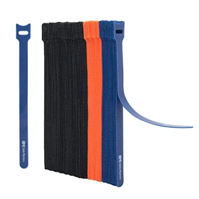 Imagen de Cable Matters Paquete de 100 Bridas reutilizables tipo gancho y bucle 20 cm para cables con una resistencia a la tracción 19 kg en negro, azul naranja