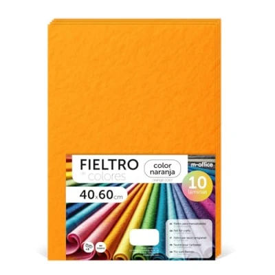 Imagen de m office Fieltro para Manualidades, de Colores, Suave y Flexible, Material Costura, Telas Patchwork, Ideal proyectos DIY, artesanía o decoración, 40x60cm (naranja, 10 uds)