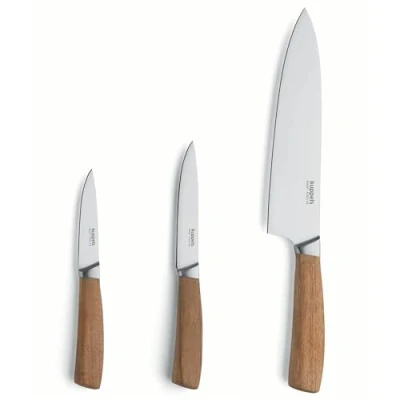 Imagen de Kuppels juego de cuchillos WOOD, 3 piezas, cuchillo afilado con mango madera acacia, hoja acero inoxidable endurecido, chef, multiusos, verduras,