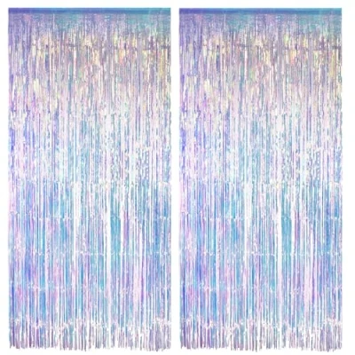 Imagen de SHUOHONG 2 Piezas Cortinas de Oropel, Metálica Foil Fringe Flecos, Brillante Metálico Cortina Cumpleaños, Flecos para Decoración Fondo, Decoracion Fiesta Navidad (Iridiscente)