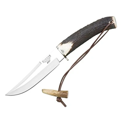 Imagen de Joker Cuchillo de Monte Luchadera CC72, Mango Punta Ciervo, Hoja 14 cm MOVA, Funda Cuero marrón, Herramienta Pesca, Caza, Camping y Senderismo