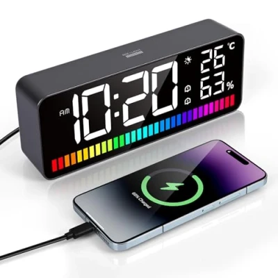 Imagen de Gerbala Reloj Despertador Digital, Despertadores LED Infantil con Luz RGB, Nocturna de 15 Colores, Función Snooze, Doble Alarma, 12/24H, Brillo Adjustable, Puerto Carga USB