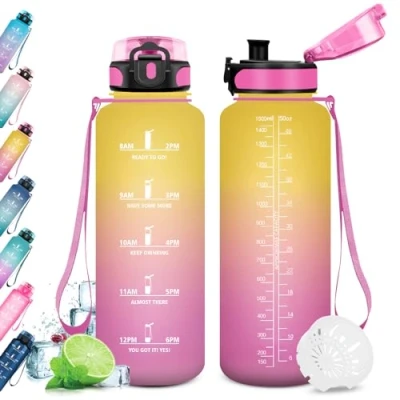 Imagen de KollyKolla Botella Agua 1.5L, Motivadora, Gimnasio Prueba de Fugas, sin BPA, Reutilizable Cantimplora para Adulto, Colegio, Gimnasio, Oficina, Bicicleta, Gym, Fitness