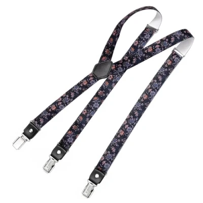 Imagen de DonDon tirantes hombre estrechos anchos 2,5 cm con 3 clips extra fuertes para pantalones Flores