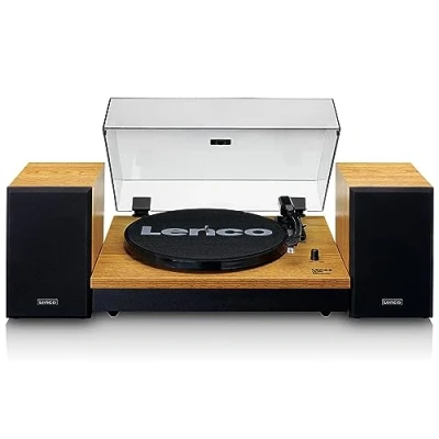 Imagen de Lenco LS300WD Tocadiscos Vinilo con Altavoces Bluetooth Discos de Contrapeso Ajustable Transmisión por Correa MMC RCA Parada automática Tapa Antipolvo Madera
