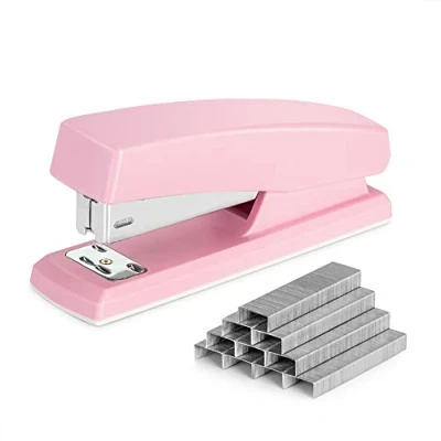 Imagen de Deli Grapadora, grapadoras de escritorio con 640 grapas, grapadora oficina, capacidad 25 hojas, rosa