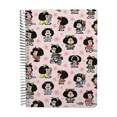 Imagen de Grafoplás Cuaderno Cuarto 80 Hojas Cuadriculadas 4x4 90g Tapa Plastico Espiral Colección Diseño Mafalda Única Certificado FSC