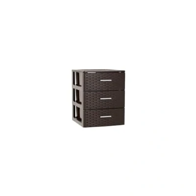 Imagen de JARDIN202 Cajonera de ordenación RATTAN plástico Efecto mimbre Torre almacenaje multiusos 3 cajones (Wenguer)