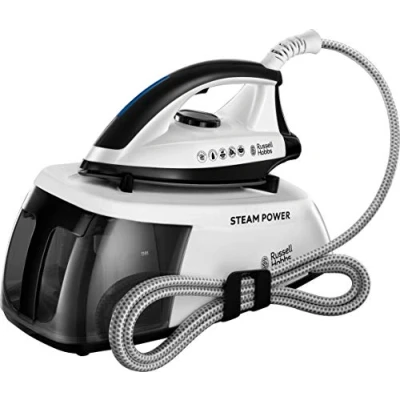 Imagen de Russell Hobbs Centro de Planchado Steam Power 2400 W, Suela Acero Inoxidable, Presión 4,5 Bares, Depósito 1,3L, Antical, Golpe Vapor 110 g, Recogecable, Indicador Luminoso, Blanco y Negro 24420 56