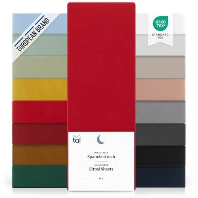 Imagen de Blumtal Basics Set de 2 Sábana Bajera Ajustable Microfibra Cepillada para colchón 25 27 cm Altura, Cama 160: 160 x 200 30cm, Rojo