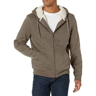 Imagen de Amazon Essentials Sudadera con capucha de forro polar y cremallera completa, sherpa Hombre, Marrón Oscuro, XXL