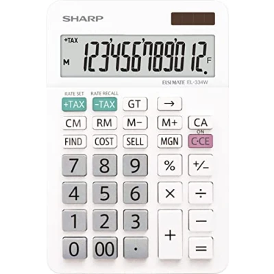 Imagen de Sharp EL 334W Calculadora de Escritorio (12 dígitos, Soporte Plegable, Solar), Color Blanco