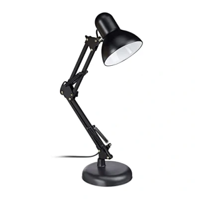 Imagen de Relaxdays Flexo, Lámpara de escritorio, Brazo articulado, Luz lectura, E27, Metal, Negro, 50 x 27 15 cm
