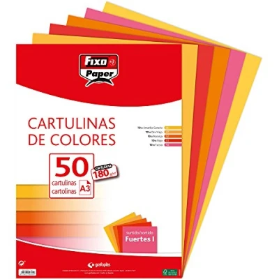 Imagen de Fixo Paper 00001794 Paquete de cartulinas colores A3 Surtido fuertes I, 50 unidades, 180g