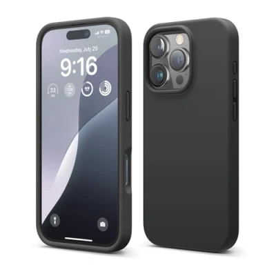 Imagen de elago Compatible con Funda para iPhone 16 Pro, de Silicona Líquida Premium, Protectora Cuerpo Completo, A Prueba Golpes, Forro Microfibra Suave Antirrayas (Negro)