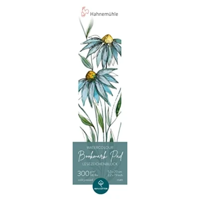 Imagen de Hahnemühle Watercolour Bookmark Pad Bloc de marcadores acuarela, 100% algodón, mate, 300 g/m², 5,5 x 20 cm, 15 hojas