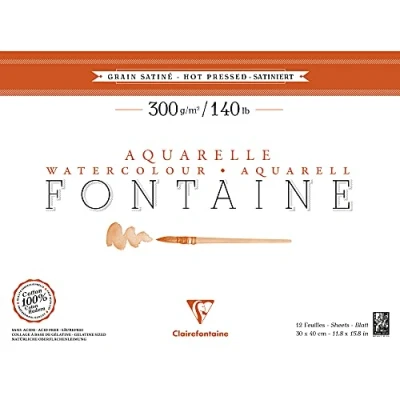 Imagen de Clairefontaine 96351C Bloc encolado (12 hojas, papel acuarela, 100% algodón, grano satinado, calidad profesional, 30 x 40 cm, 300 g)