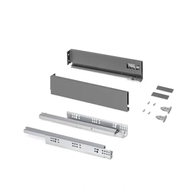 Imagen de Emuca Kit cajón para cocina o baño, altura 93mm, profundidad 400mm, 30Kg, cierre suave, tableros no incluidos, Acero, Gris antracita