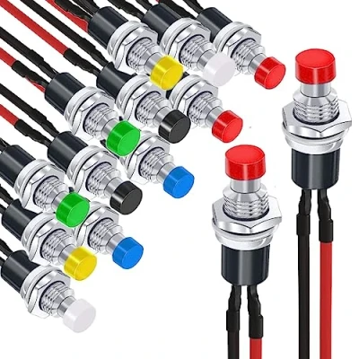 Imagen de RUNCCI YUN 14 X Mini interruptor De Boton momentaneo Para La Aficion Modelo Ferroviario,1 A 250 V AC 2 pines SPST 7 mm pulsadorredondopulsador 12v （Con alambre）
