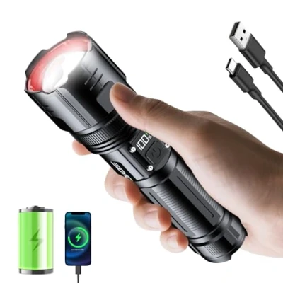 Imagen de Siuyiu Linternas Led Alta Potencia, Linterna Recargable De 200000 Lúmenes Con Pantalla Digital Energía, Táctica Zoom, 5 Modos Para Camping, Emergencias Y Exteriores