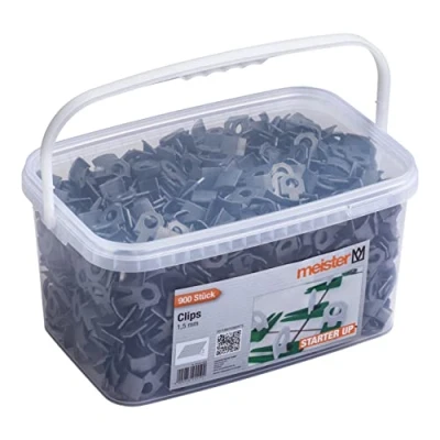 Imagen de Meister Clips para sistema de nivelación &quot;Starter&quot; 900 piezas 1,5 mm Grosor banda baldosas 7 15 Adecuado espaciadores arranque Meister/Ayuda